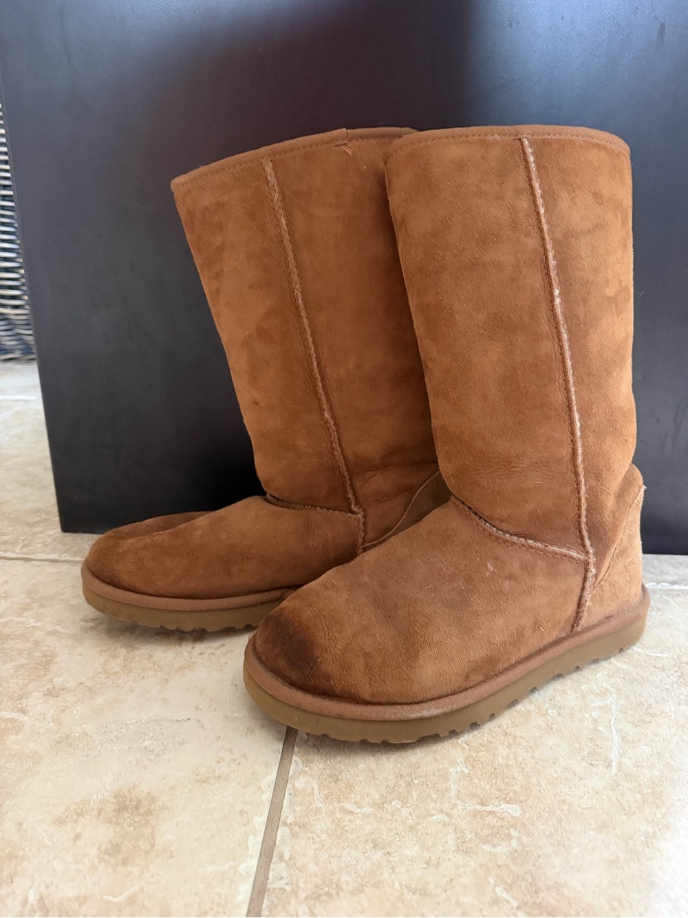UGG Chestnut Suede Mid-Calf Sheepskin Boots - Women